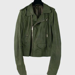 Rick Owens Green Leather Moto Jacket